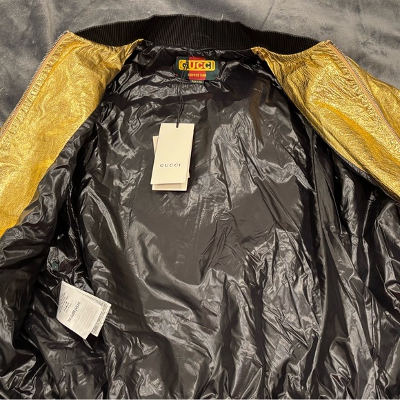 Gucci x Dapper Dan Metallic Gold Leather Bomber Jacket NWT - Picture 9 of 14